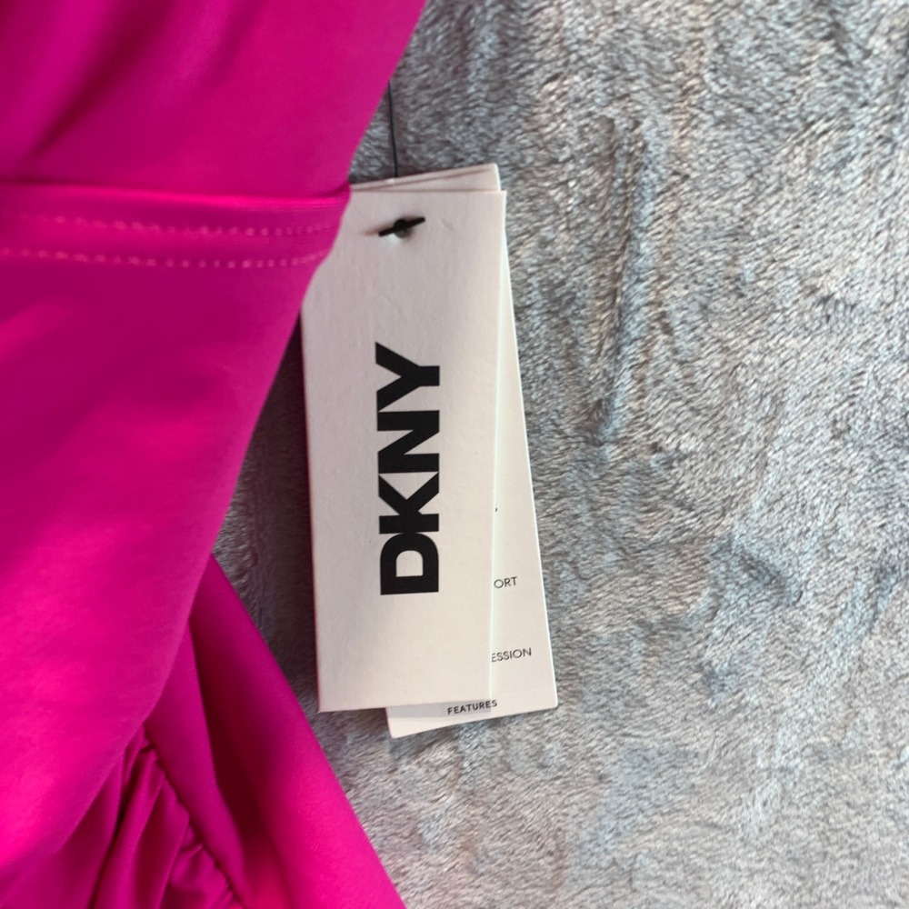 DKNY Womens Pink Ruffle V-Neck Underwire One Piece Swimsuit DIMMS691 Size S - Picture 3 of 8